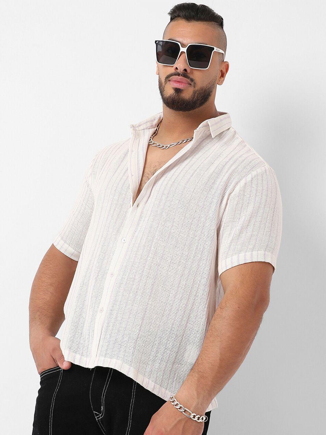 instafab plus classic vertical striped cotton casual shirt