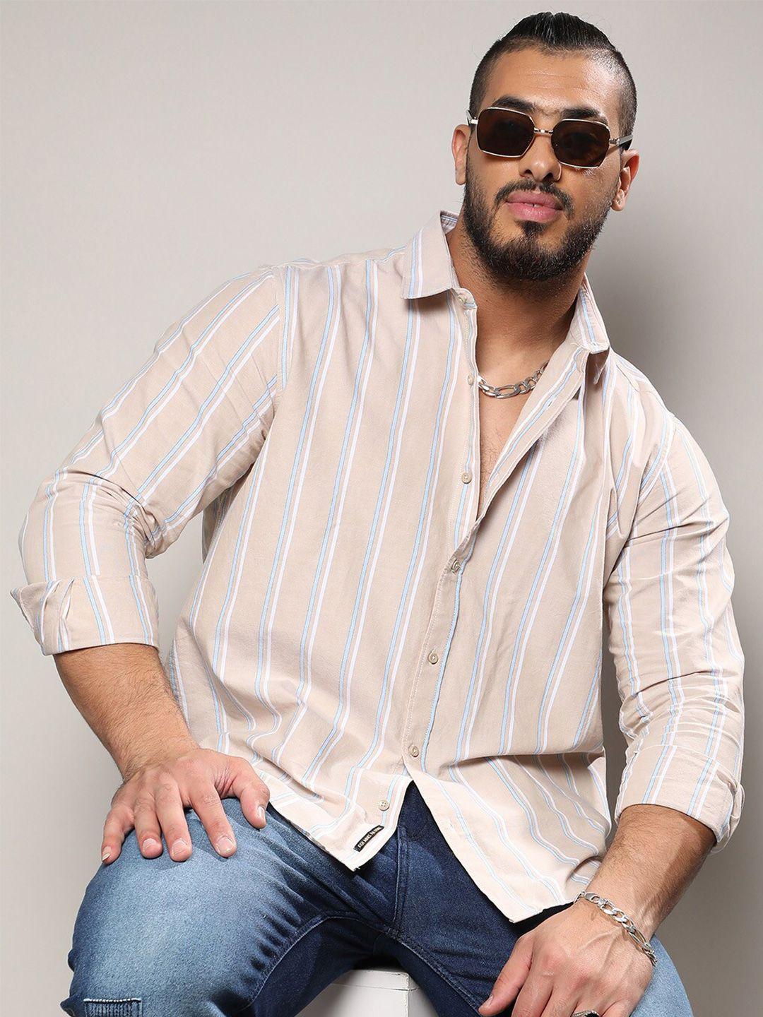 instafab plus classic vertical striped cotton casual shirt