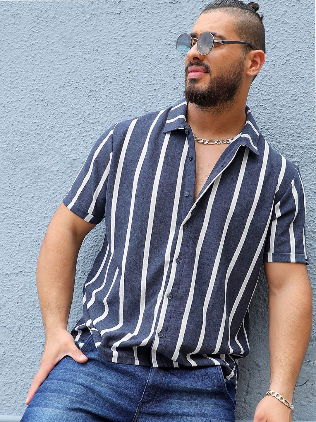 instafab plus classic vertical striped cotton casual shirt