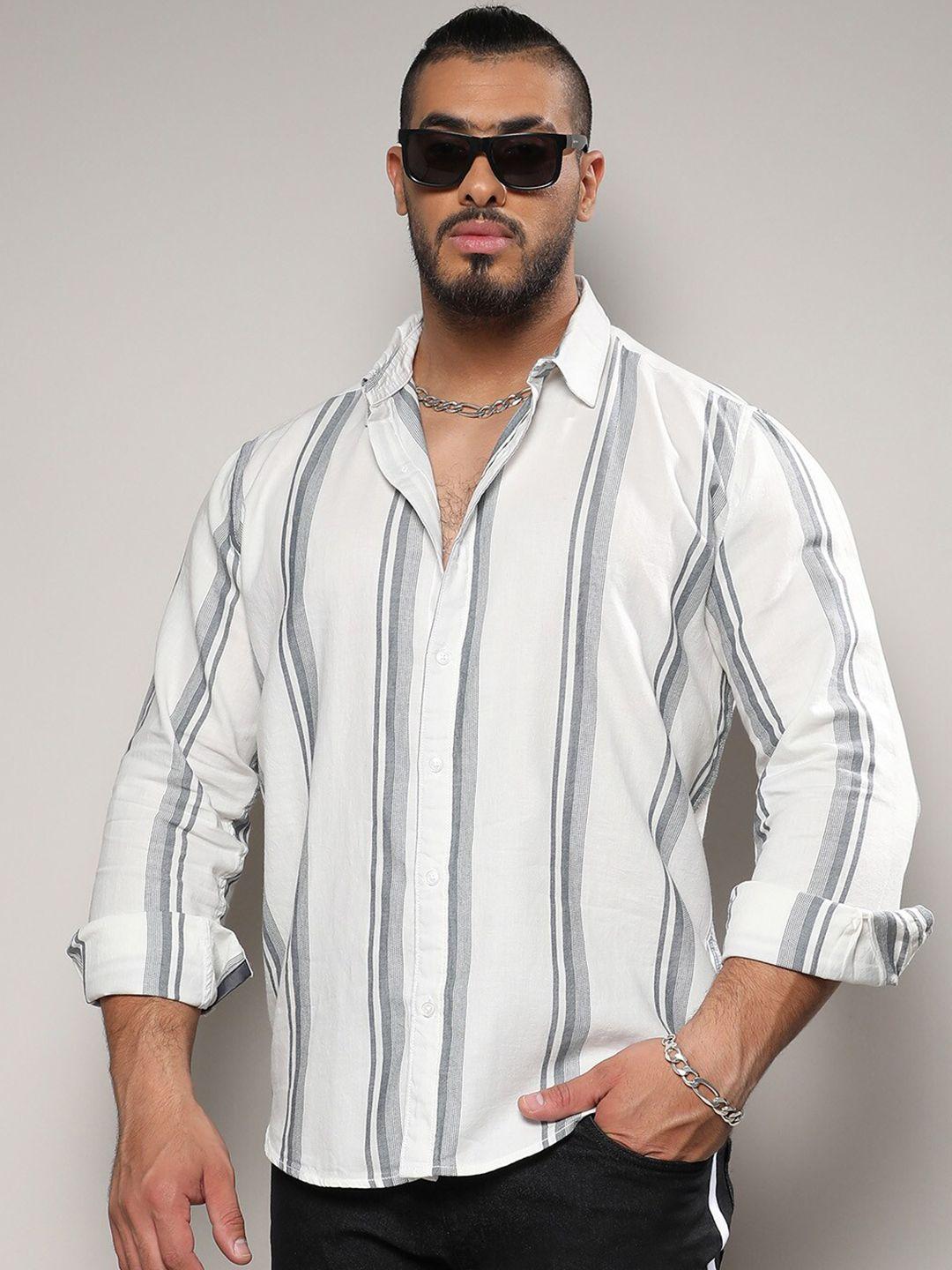 instafab plus classic vertical striped spread collar cotton casual shirt