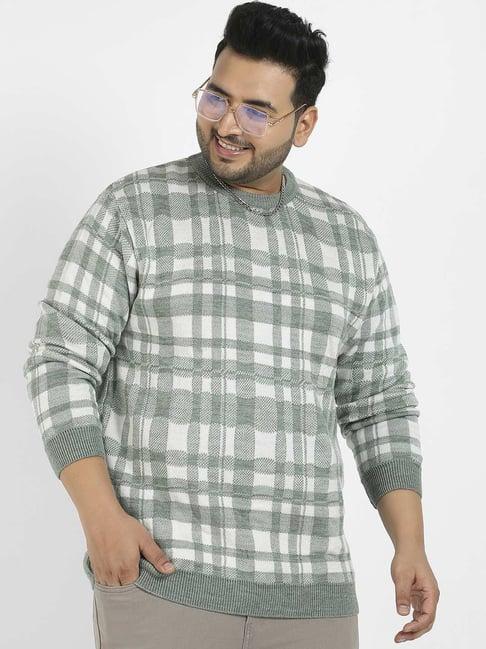 instafab plus green regular fit checks plus size sweater