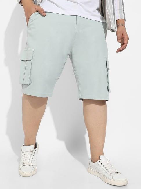 instafab plus green regular fit plus size cargo shorts