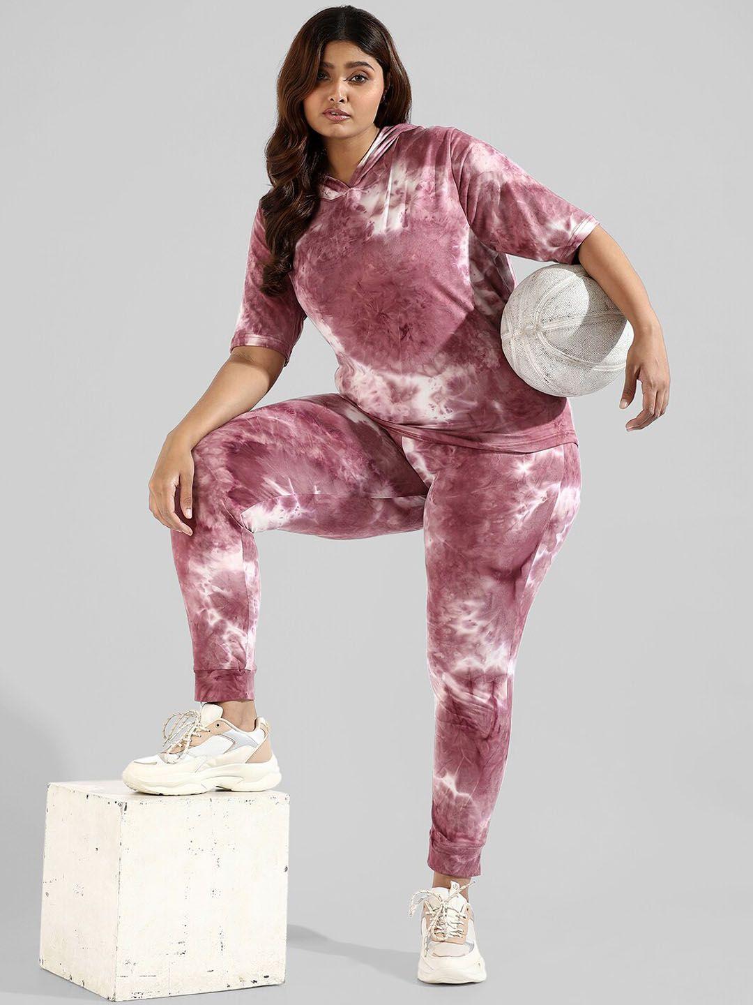 instafab plus hooded   tye-dye pure cotton top with jogger co-ords