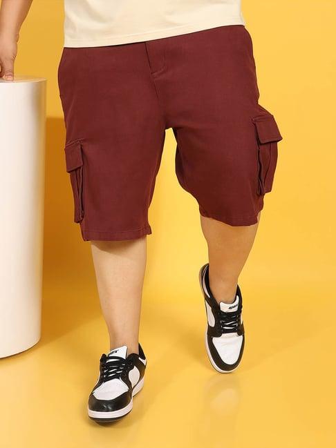 instafab plus maroon regular fit plus size cargo shorts