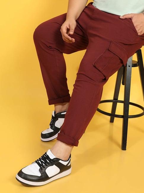 instafab plus maroon regular fit plus size cargos