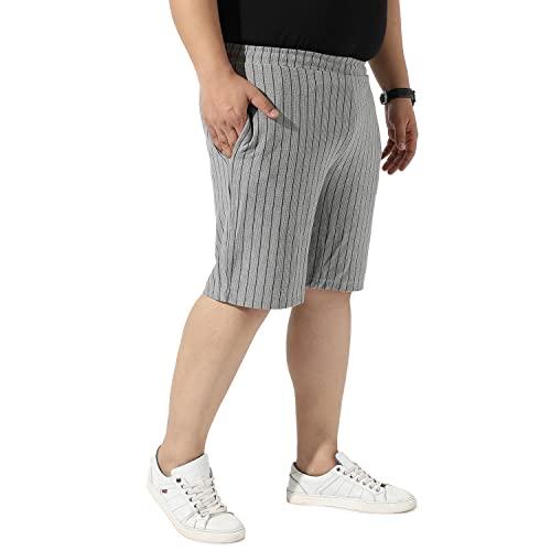 instafab plus men’s classic grey pinstriped patterned shorts for casual wear regular fit premium stretchable cotton mid-rise crafted with comfort fit and high performance for everyday wear