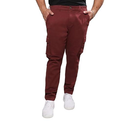 instafab plus men's maroon cargo trousers for casual wear | 6 pockets | plus-size fit | button closure | cotton poly cargo pant crafted with comfort fit for everyday wear