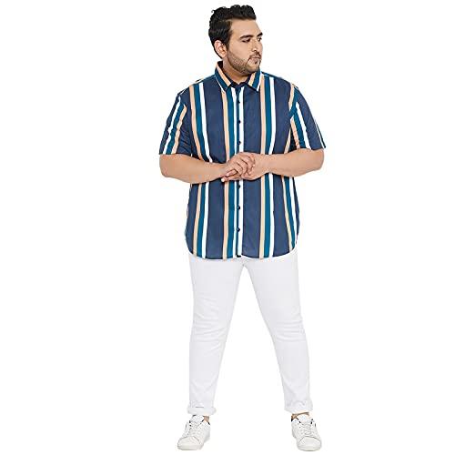 instafab plus men's prussian blue club striped shirt for casual wear | spread collar | short sleeve | button closure | shirt crafted with comfort fit for everyday wear