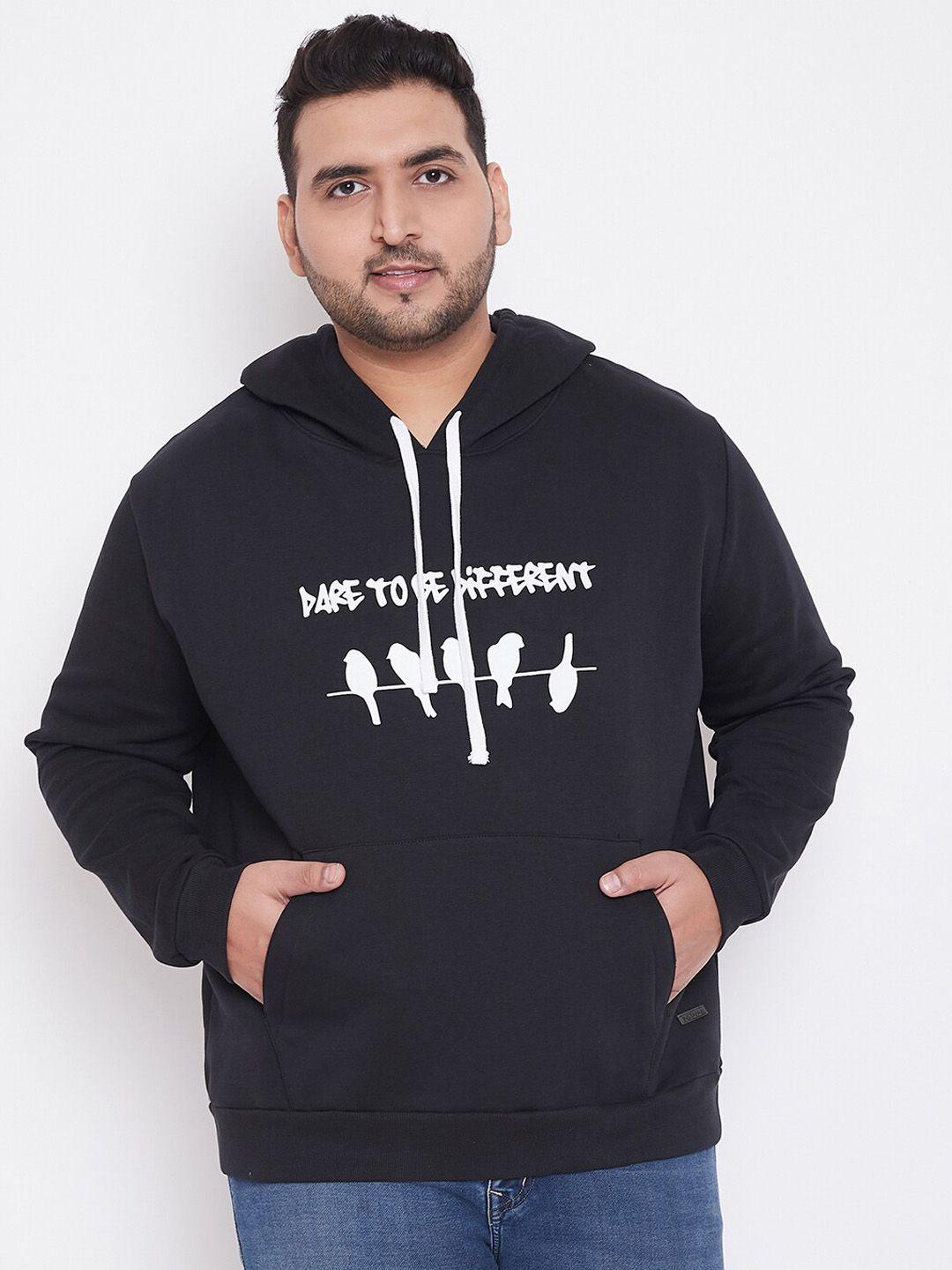 instafab plus men black & off-white printed hooded sweatshirt