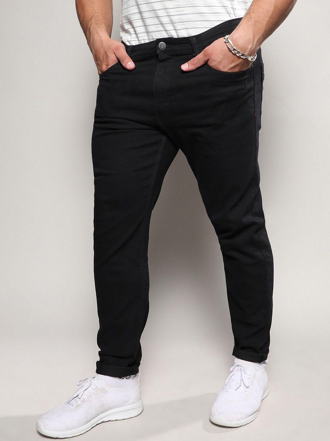 instafab plus men black jean relaxed fit mid-rise stretchable jeans