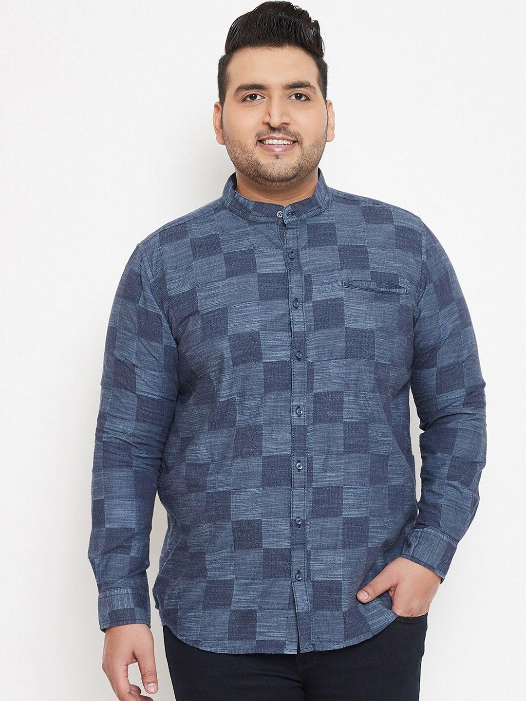 instafab plus men blue checked casual shirt