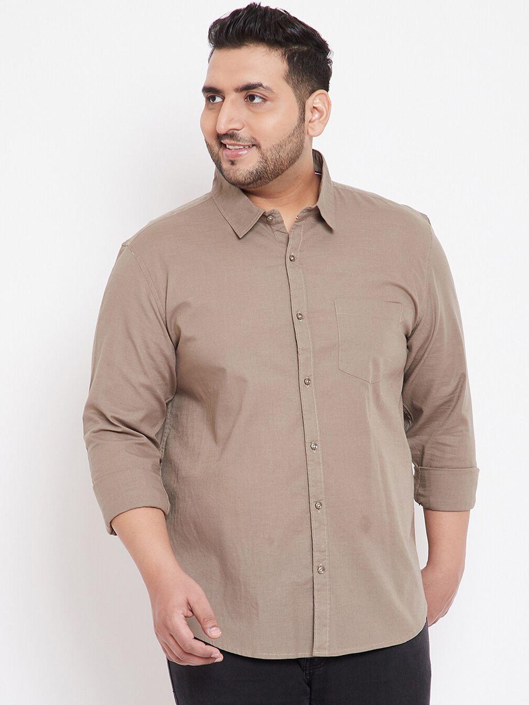 instafab plus men brown regular fit solid casual shirt