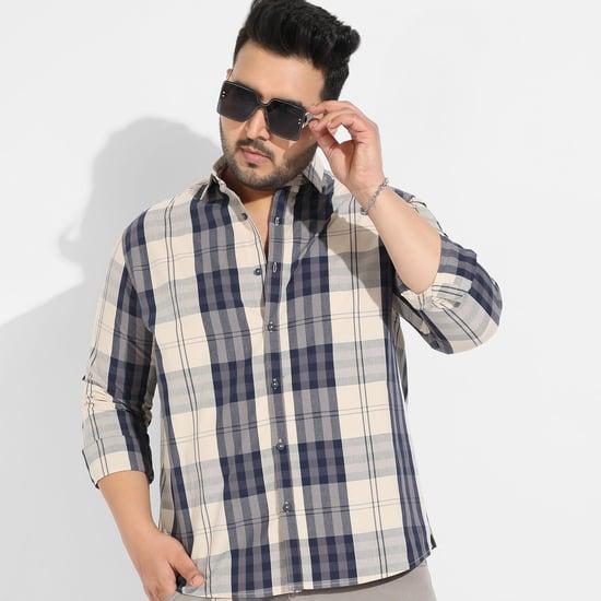 instafab plus men checked regular fit casual shirt