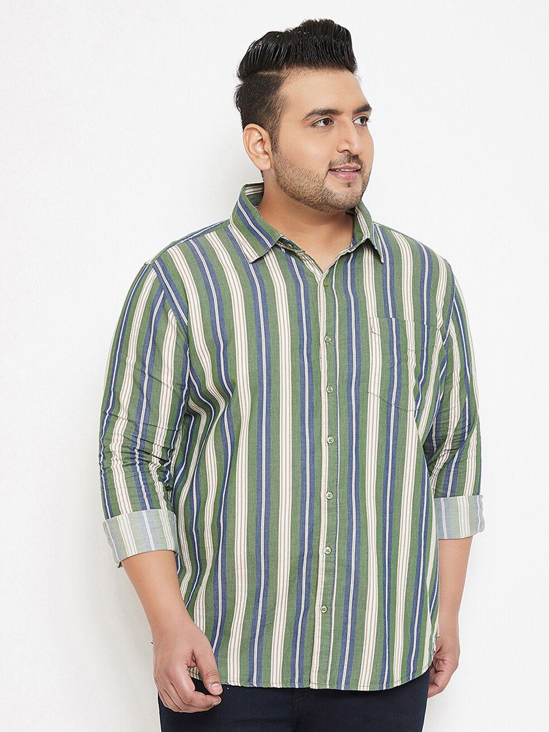 instafab plus men cotton plus size classic striped casual shirt