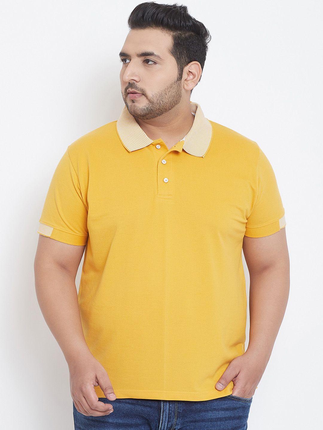 instafab plus men mustard yellow solid polo collar t-shirt
