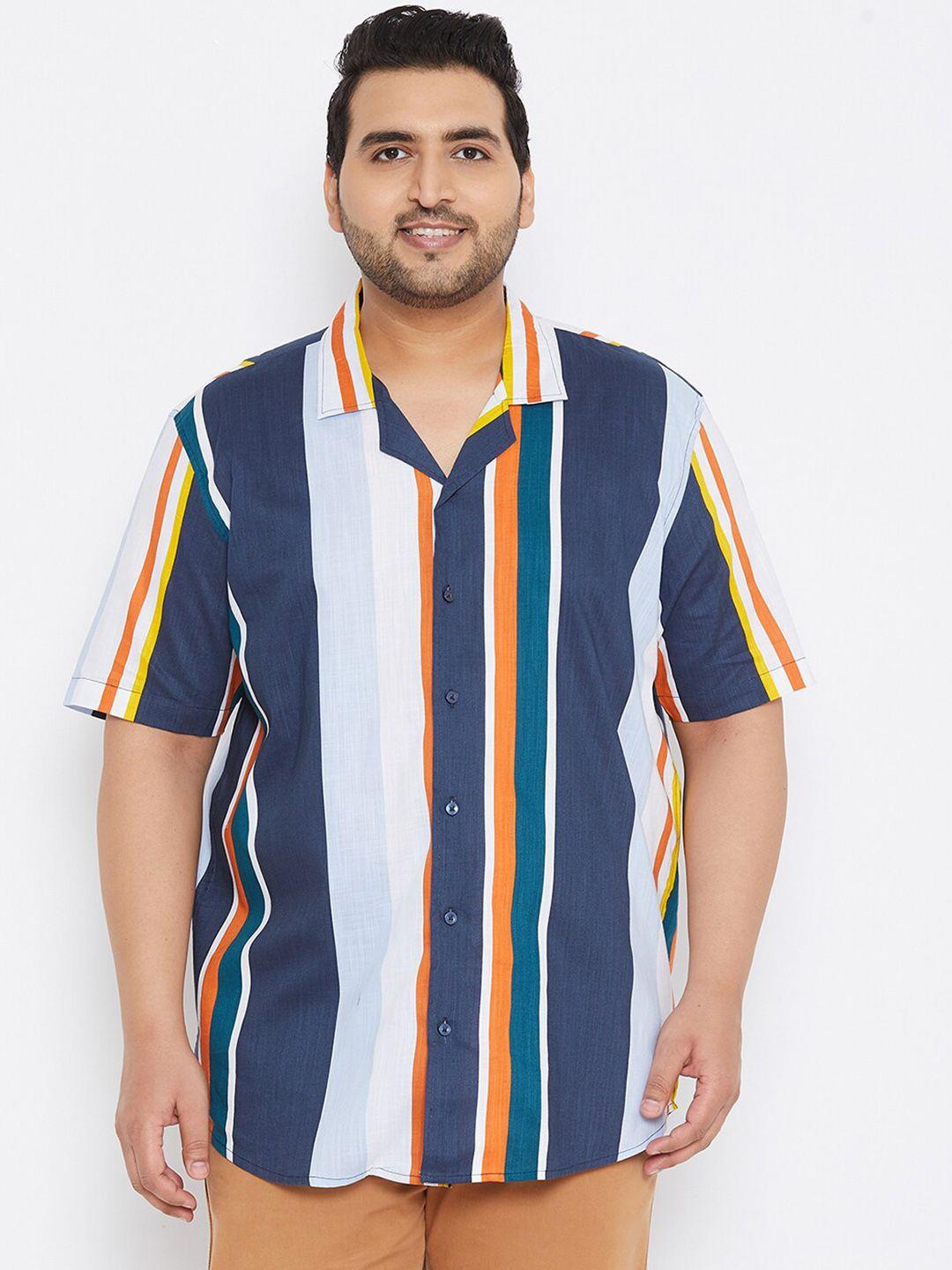 instafab plus men navy blue striped casual shirt