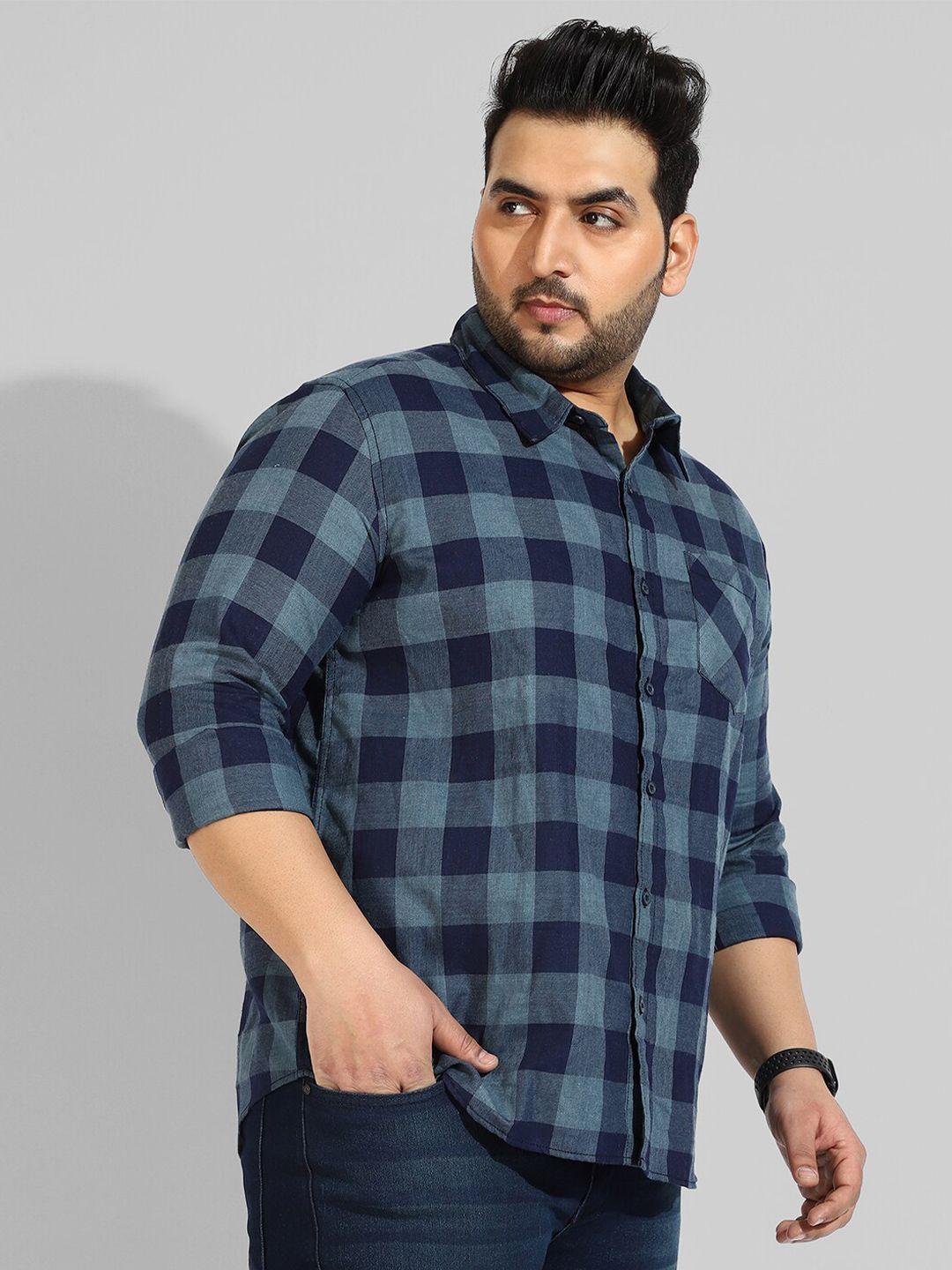 instafab plus men plus size classic buffalo checks cotton casual shirt