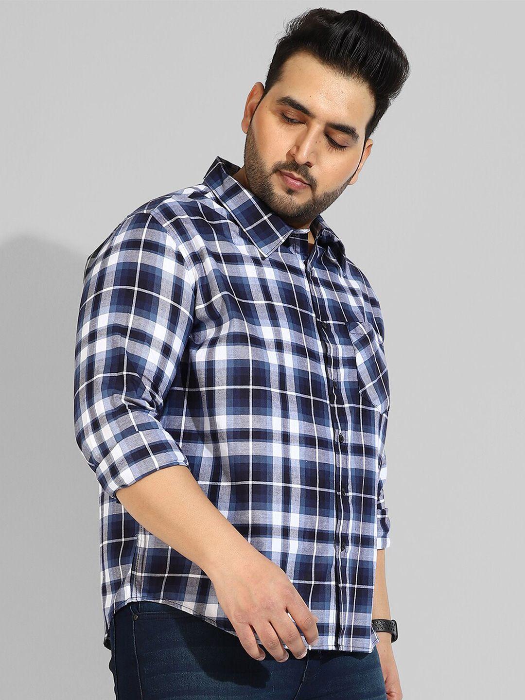 instafab plus men plus size classic checked casual cotton shirt