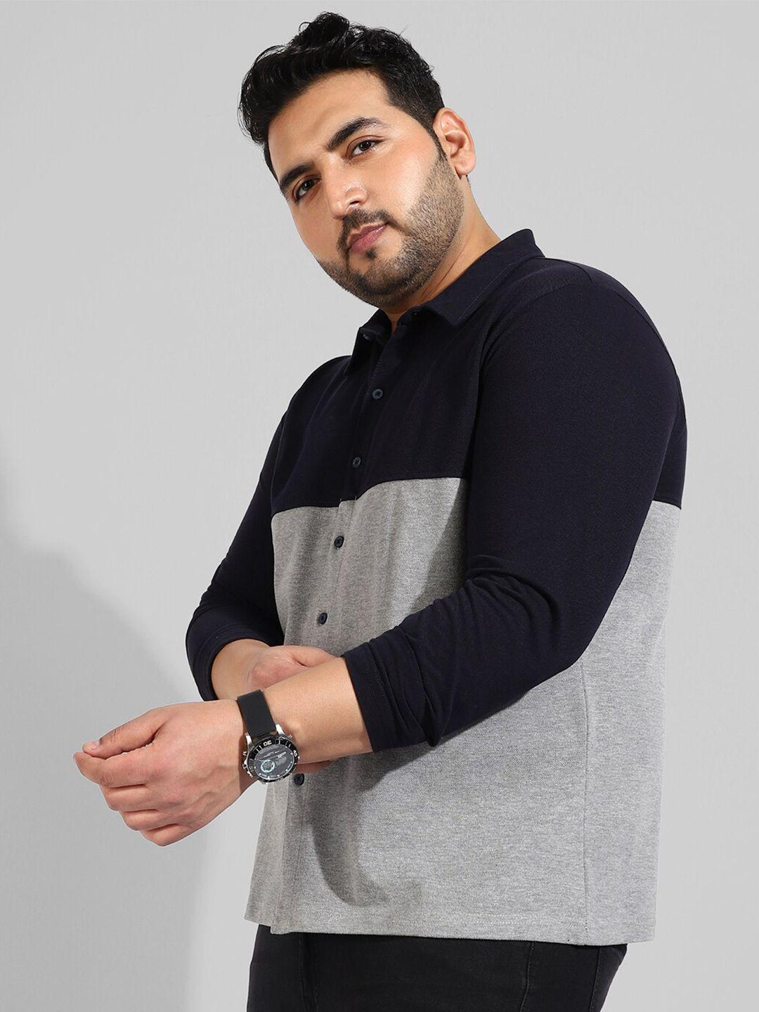 instafab plus men plus size classic colourblocked casual cotton shirt