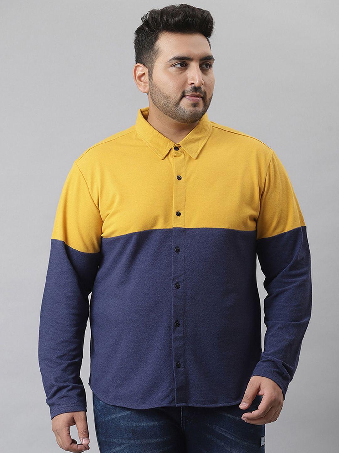 instafab plus men plus size classic colourblocked cotton casual shirt
