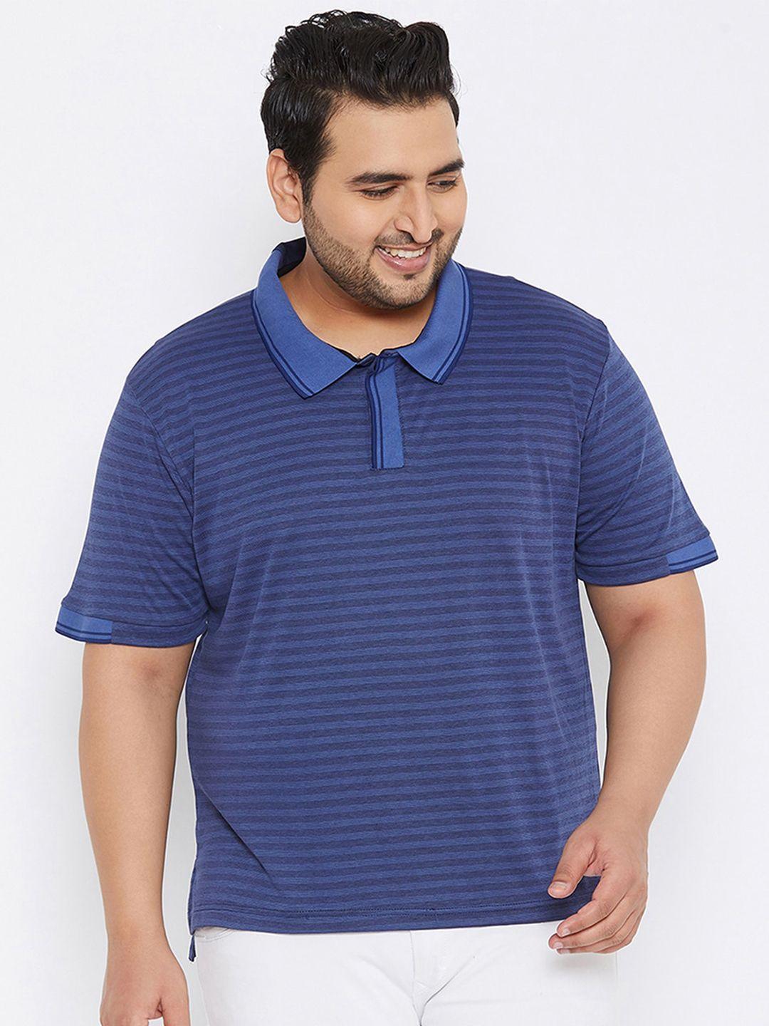 instafab plus men plus size cotton striped polo collar t-shirt
