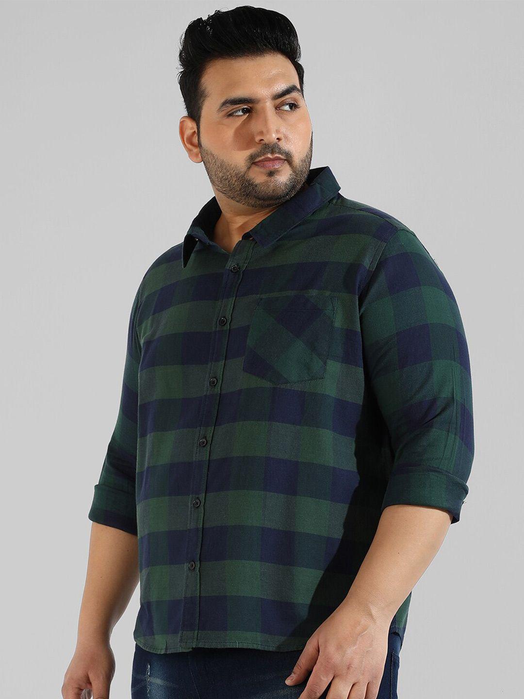 instafab plus men plus size tartan checks cotton casual shirt