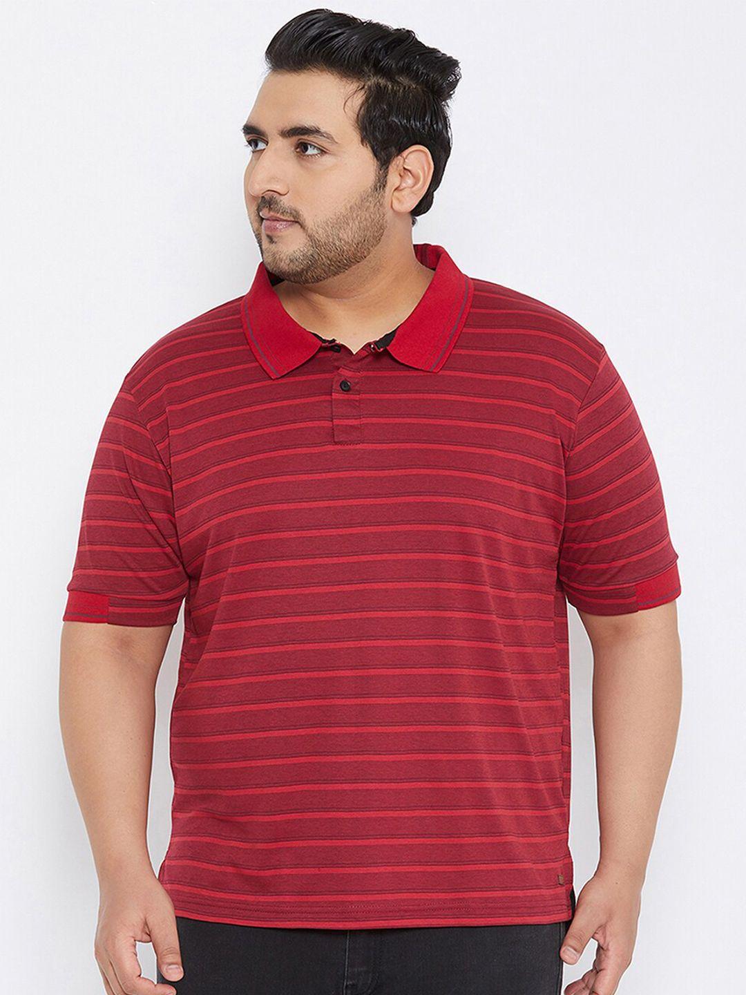 instafab plus men striped polo collar flex t-shirt