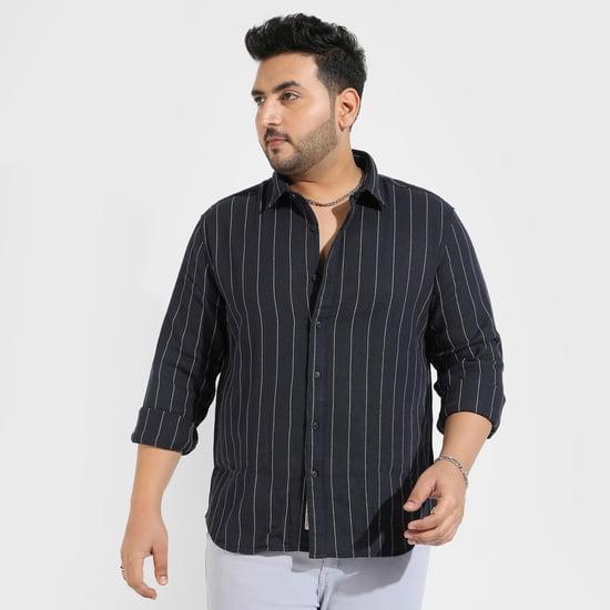 instafab plus men striped regular fit casual shirt