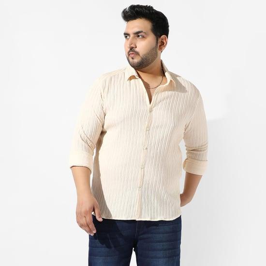 instafab plus men textured regular fit casual shirt