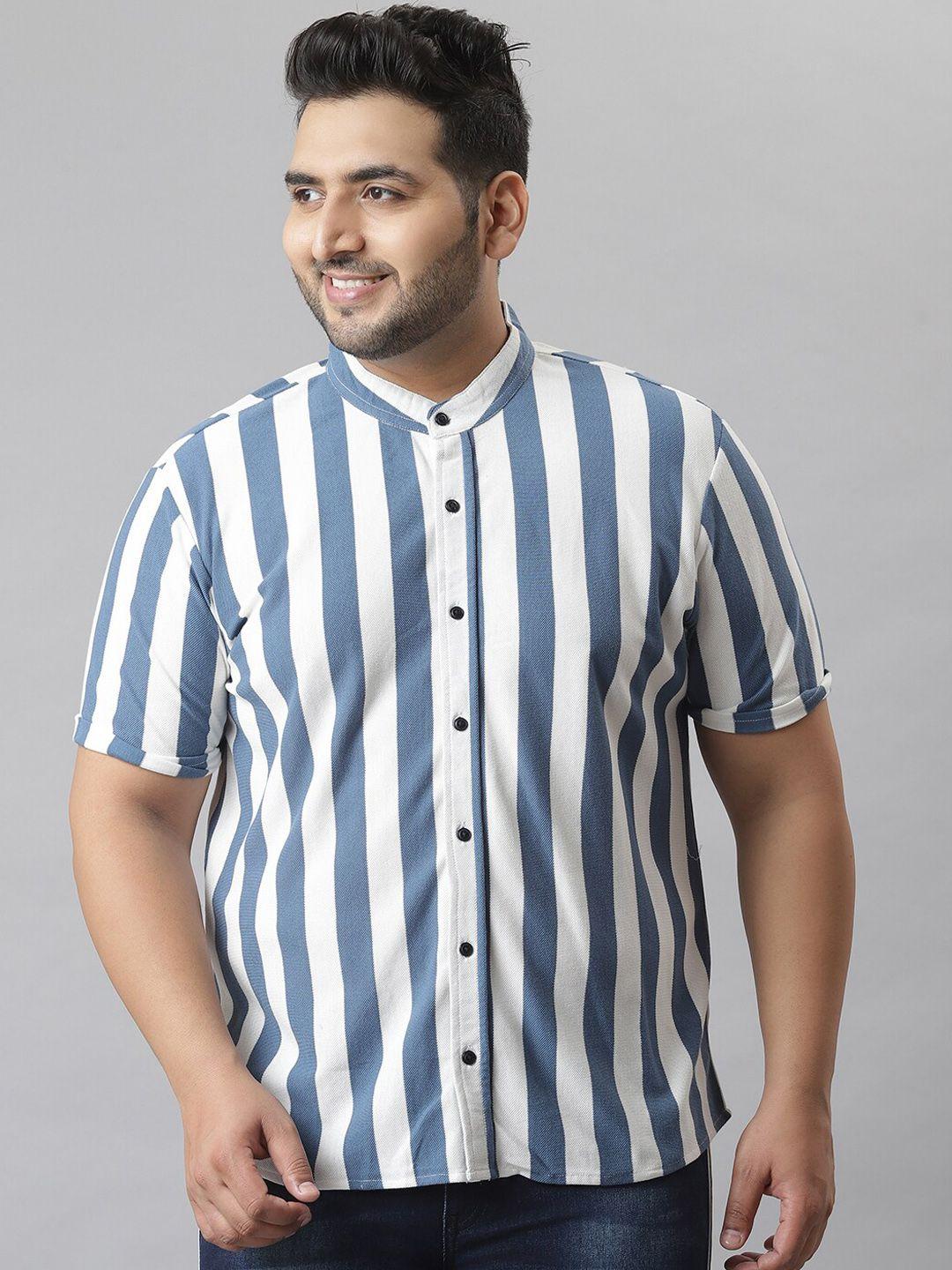 instafab plus men white classic opaque striped plus size casual shirt