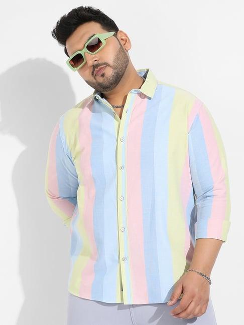 instafab plus multicolored cotton regular fit striped plus size shirt