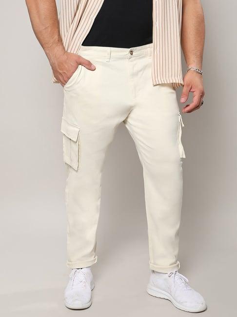 instafab plus pale yellow regular fit plus size cargos