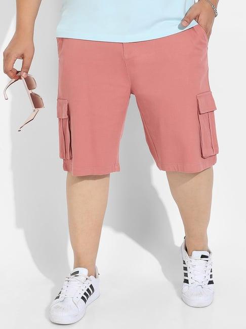 instafab plus pink regular fit plus size cargo shorts