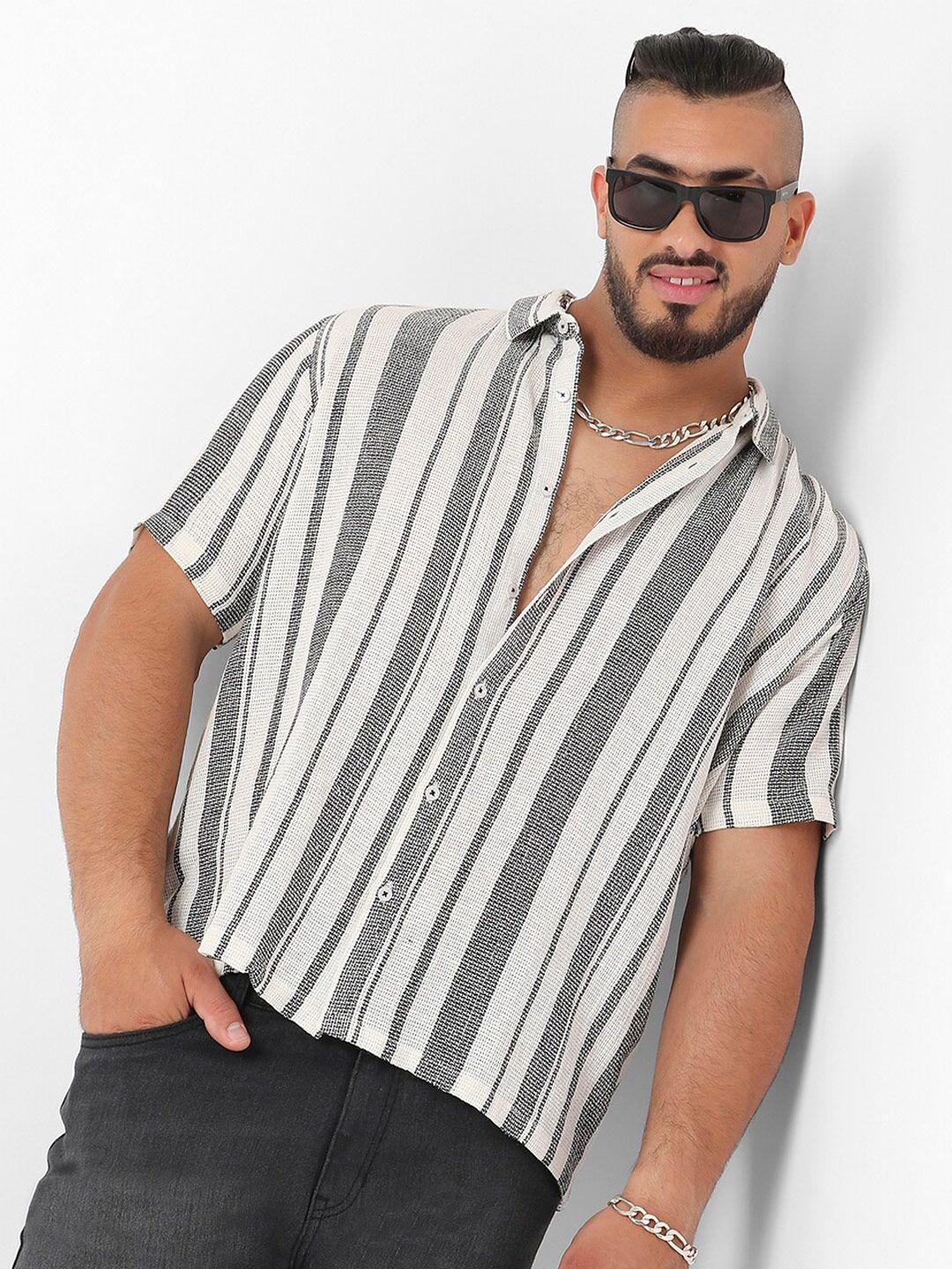 instafab plus plus size classic fit vertical striped casual cotton shirt