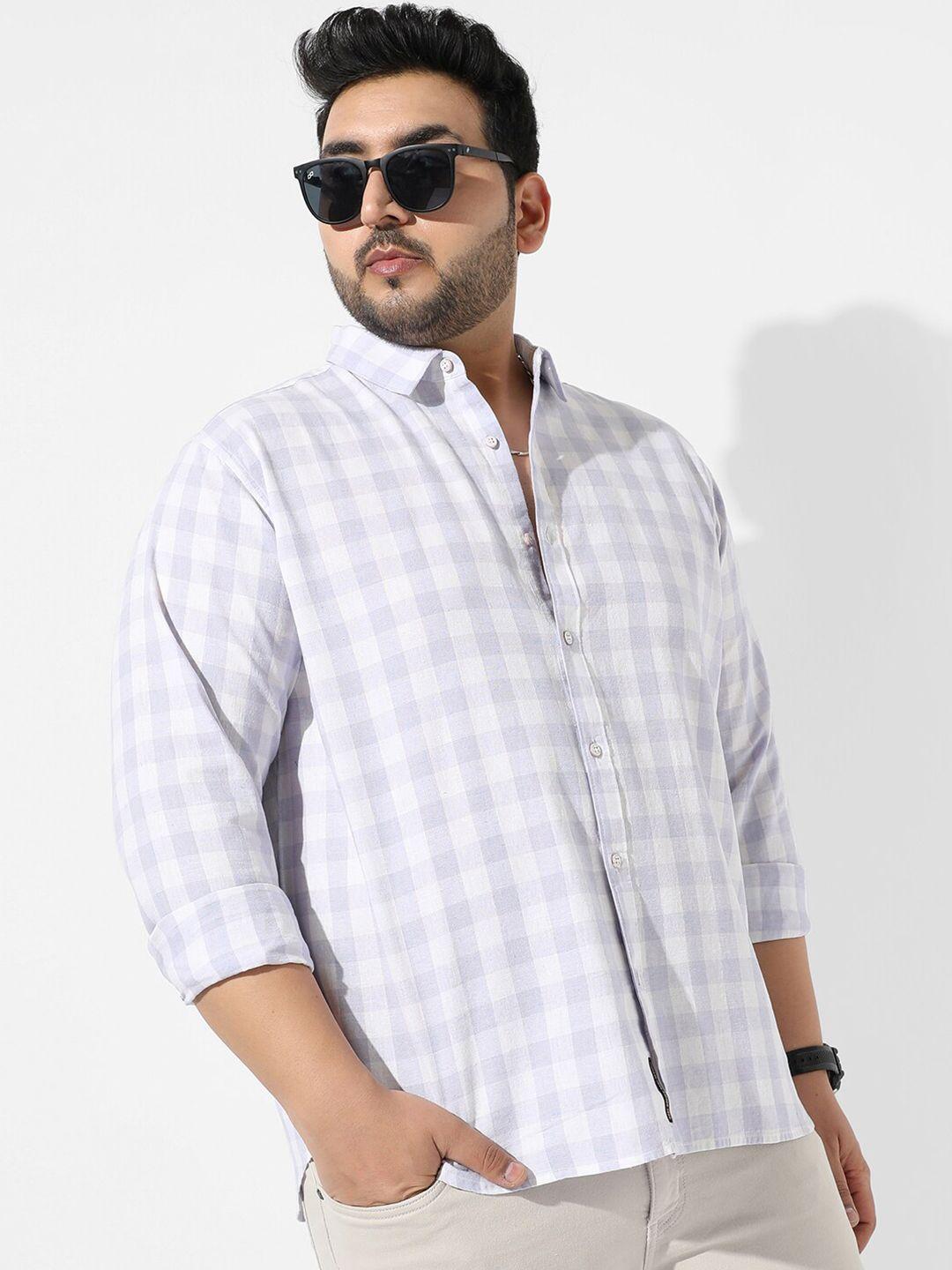 instafab plus plus size other checks spread collar cotton casual shirt