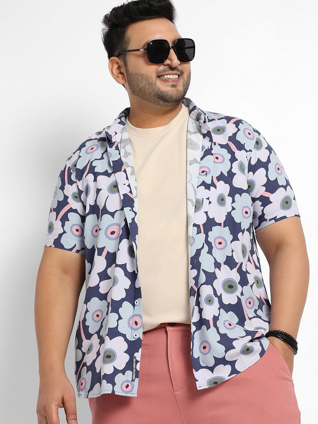 instafab plus plus size spread collar floral printed casual shirt