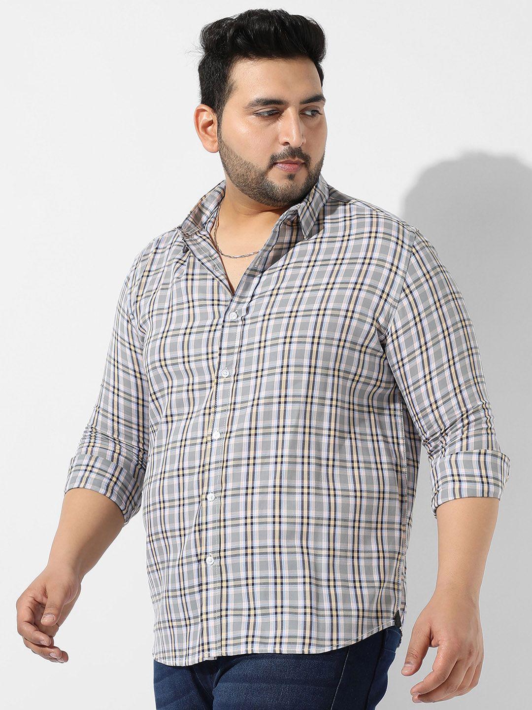 instafab plus plus size spread collar other checks cotton casual shirt