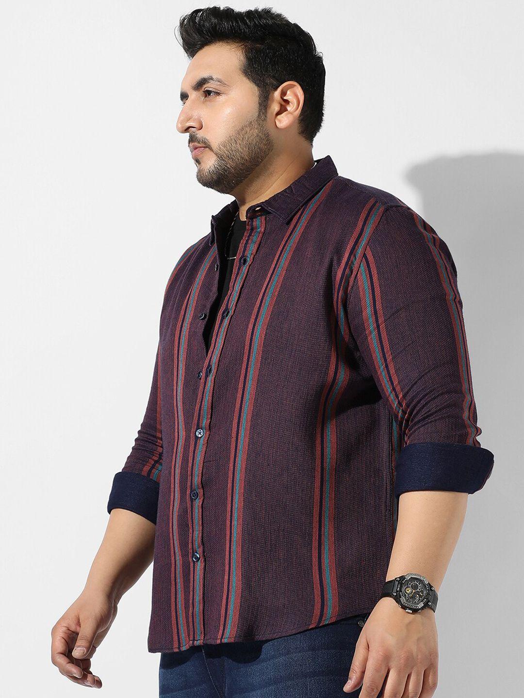 instafab plus plus size spread collar striped cotton casual shirt