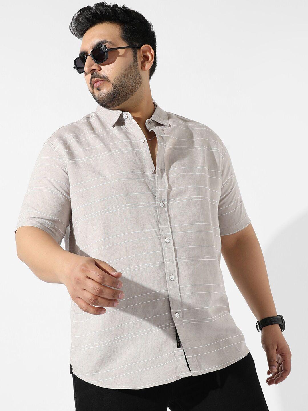instafab plus plus size spread collar striped cotton casual shirt