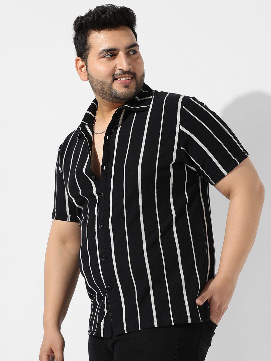 instafab plus plus size striped spread collar cotton casual shirt