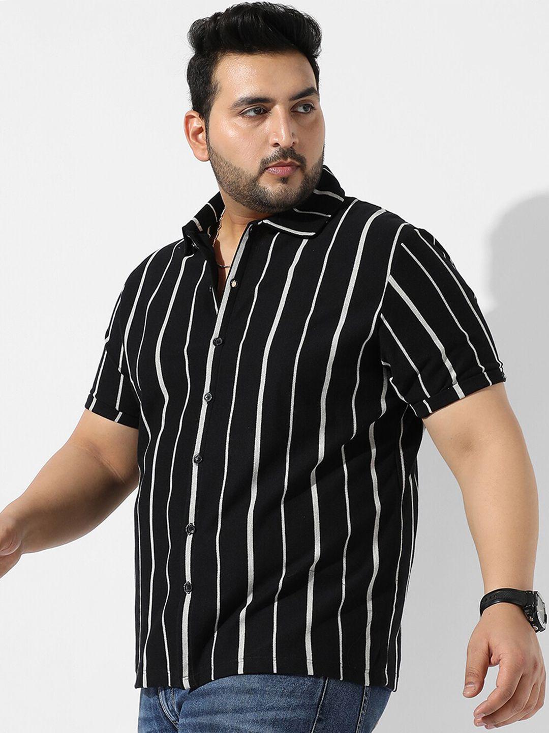 instafab plus plus size striped spread collar cotton casual shirt