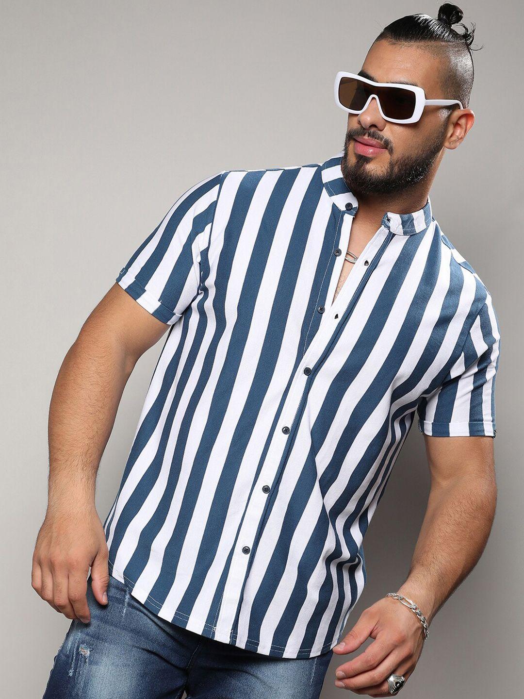 instafab plus size classic striped cotton casual shirt