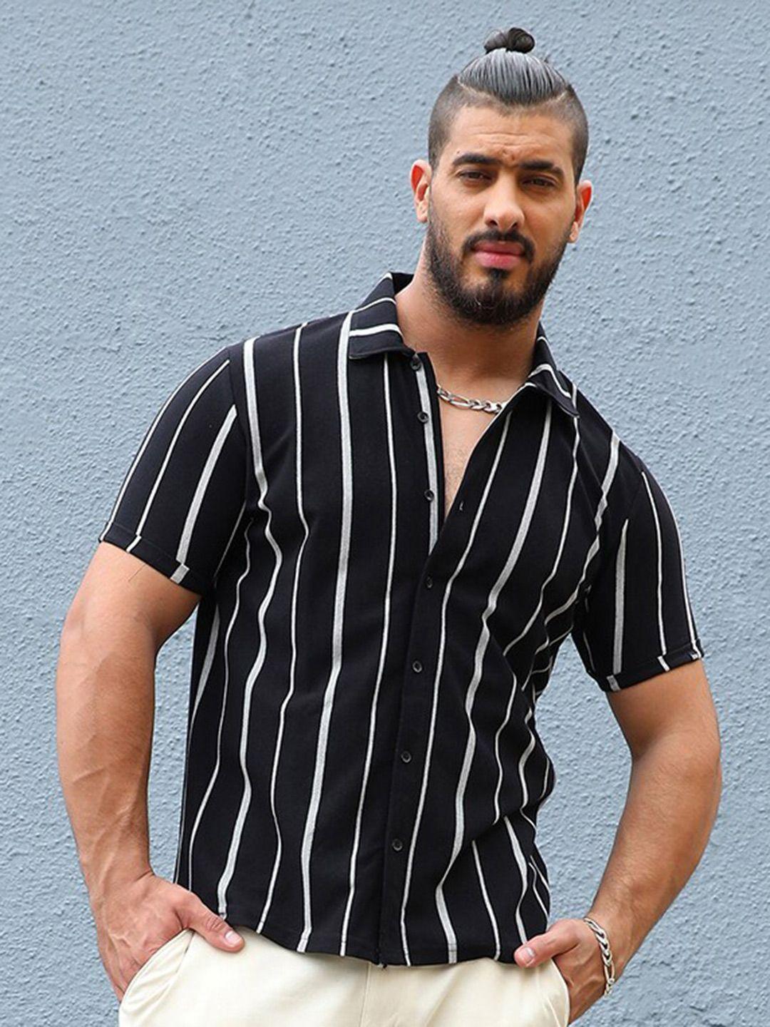 instafab plus size classic vertical stripes cotton casual shirt