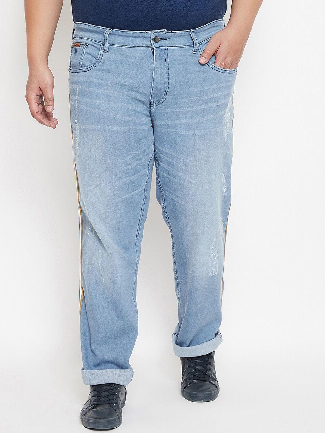 instafab plus size men blue regular fit mid-rise low distress jeans with side stripes
