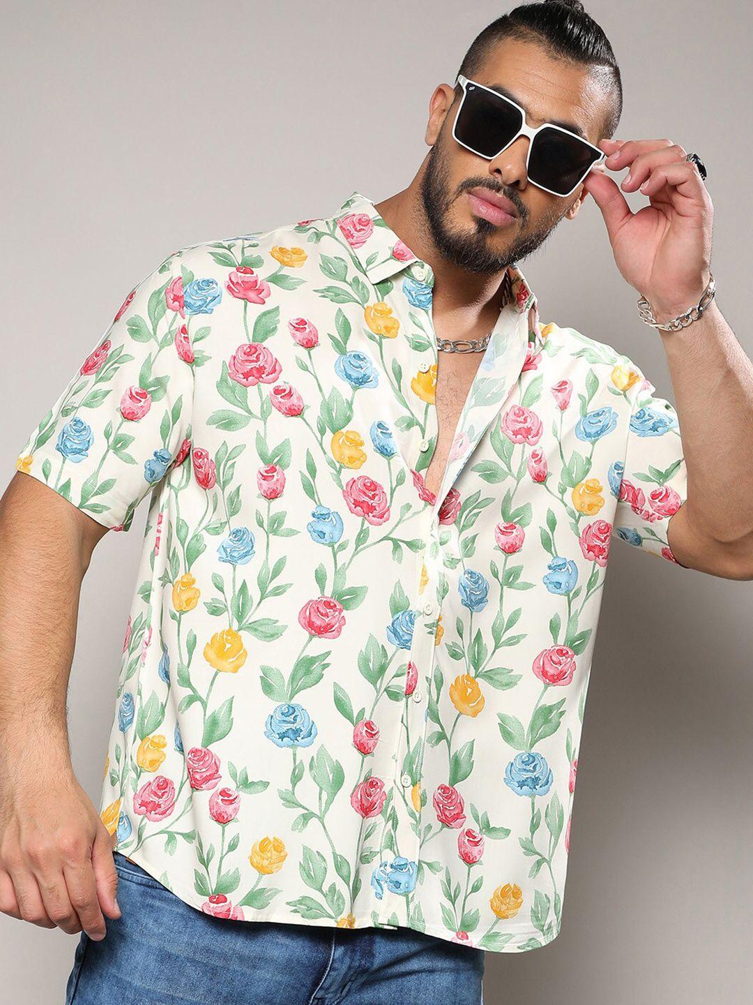 instafab plus size men classic floral printed casual shirt