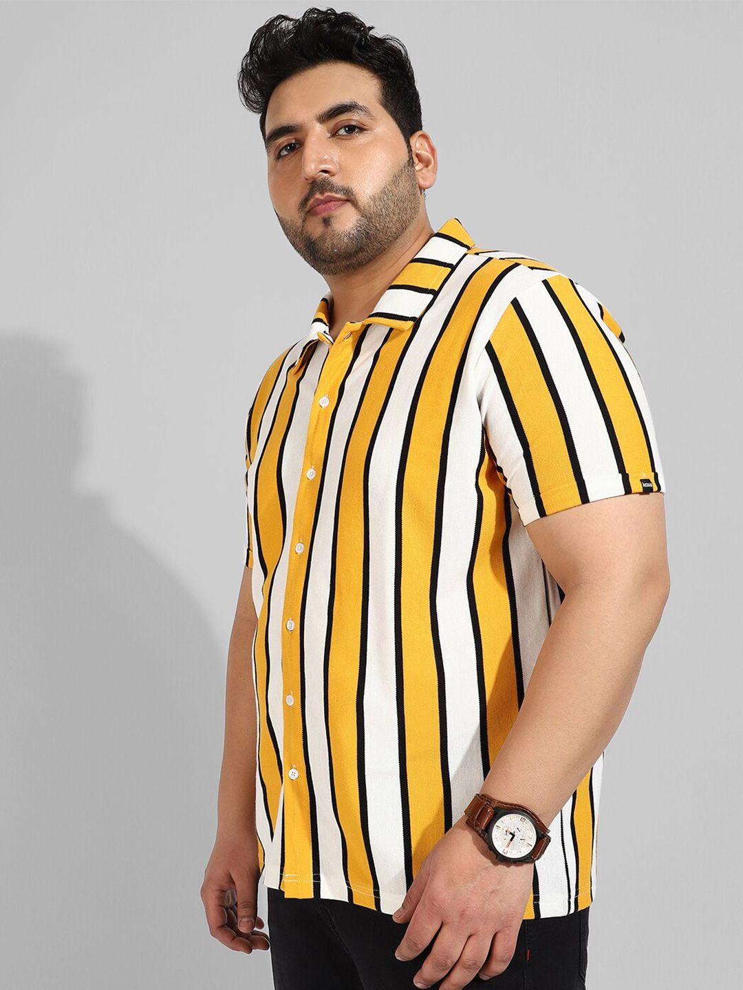 instafab plus size men striped casual cotton shirt