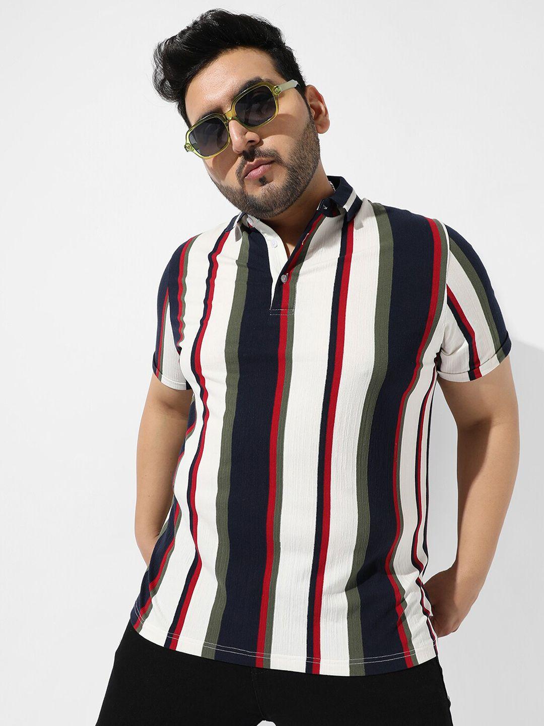 instafab plus size striped polo collar casual t-shirt