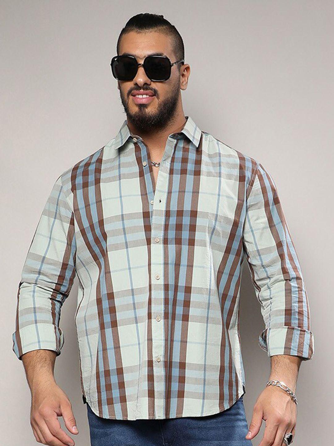 instafab plus size tartan checked classic regular fit cotton casual shirt