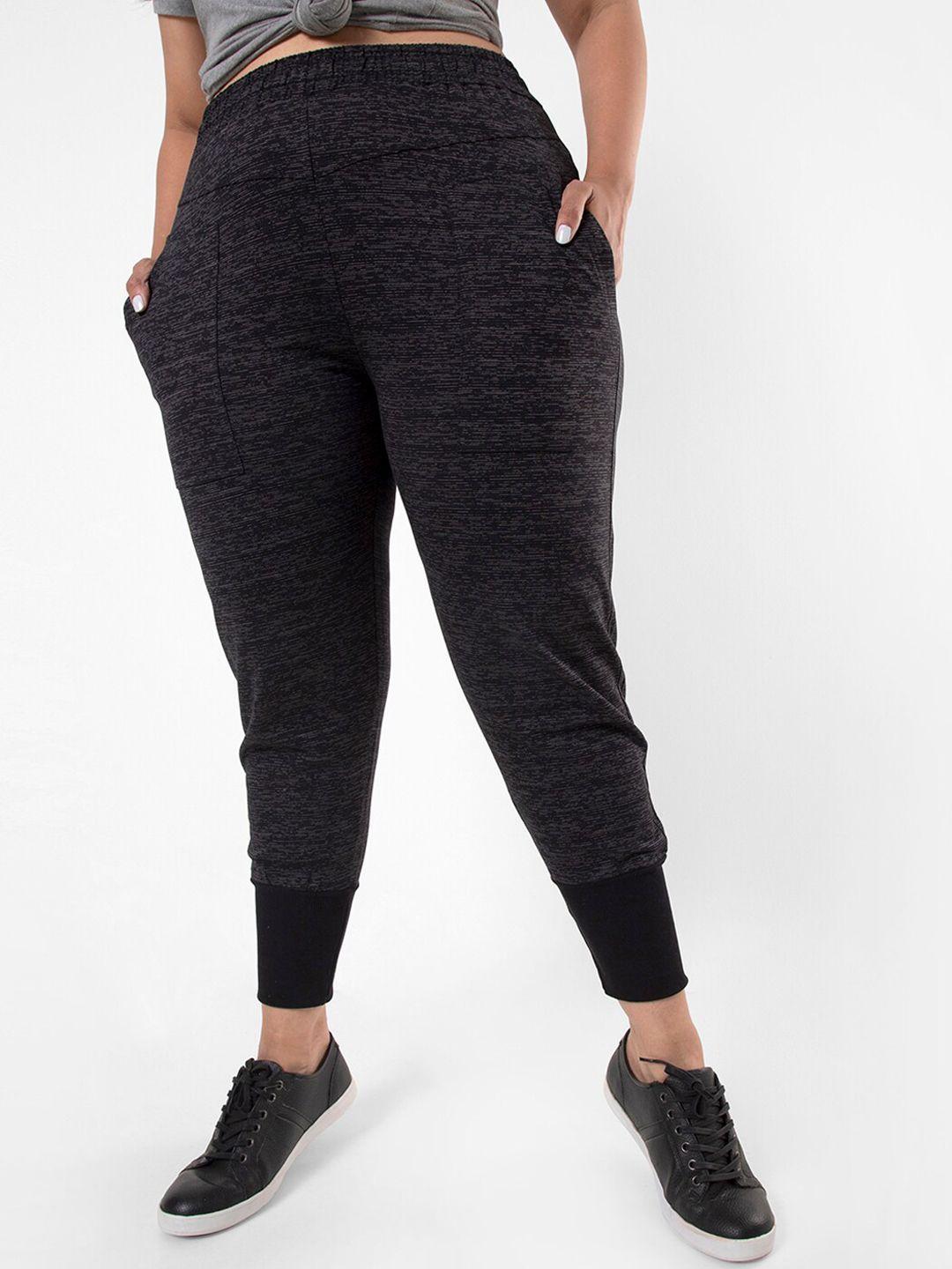 instafab plus size women black solid cotton relaxed-fit joggers