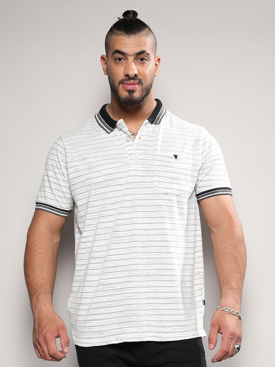 instafab plus striped polo collar cotton t-shirt